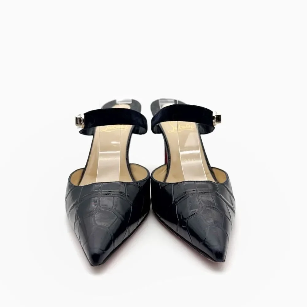 CHRISTIAN LOUBOUTIN Choc Lock Navy Blue Slide Size 37.5 US 7 Leather Heel Mule - Picture 5 of 13